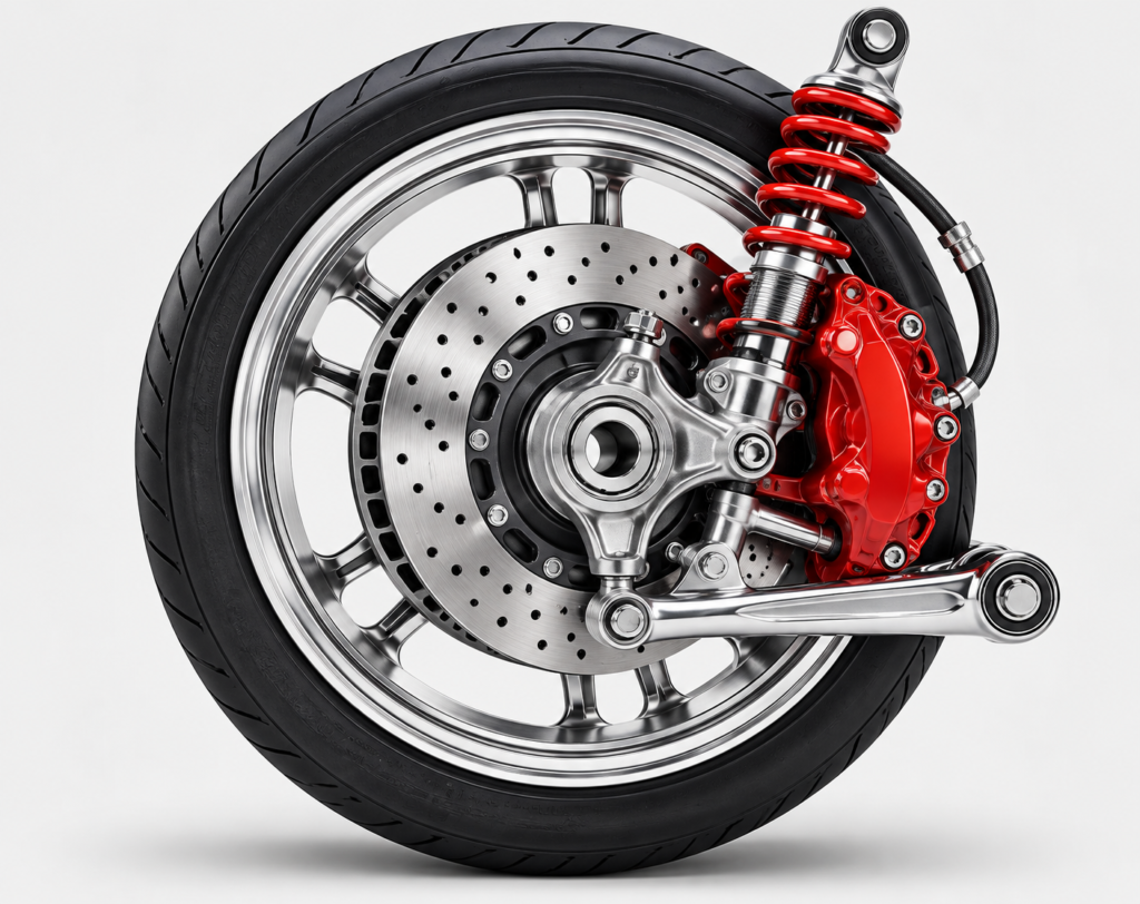 Illustration of suspension, wheel and brake components
